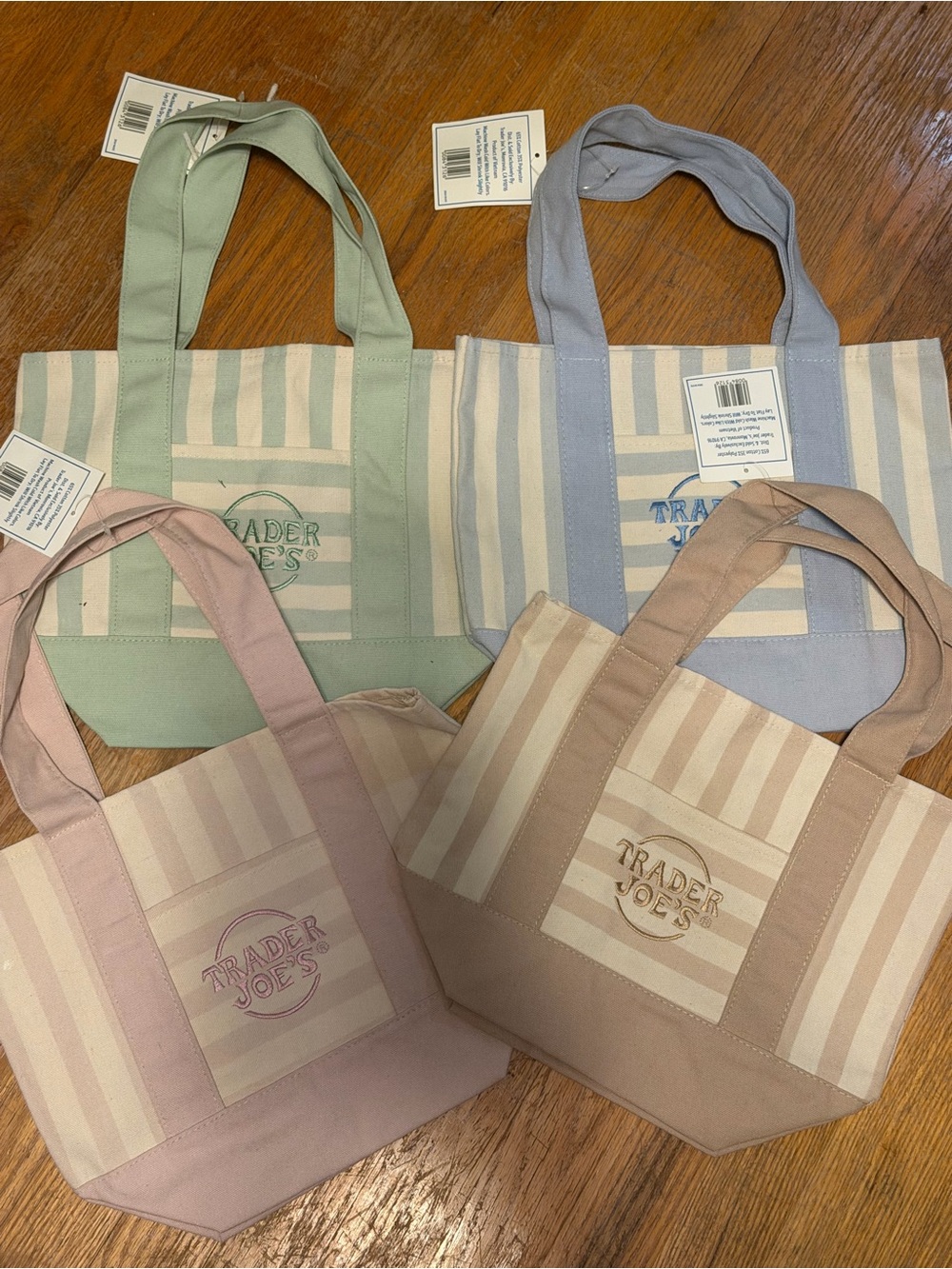Striped Canvas mini Tote Bags - Pastel Pink, Blue, Green, Beige Trader Joe’s new